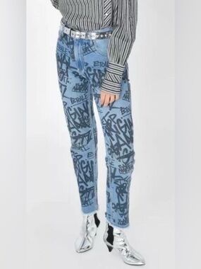 Isabel Marant Light Blue Graffiti Straight Jeans